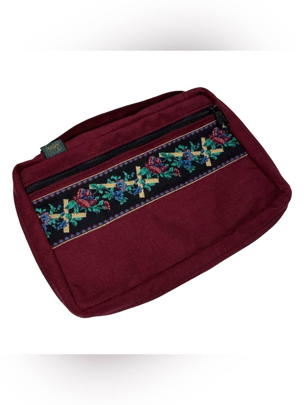 Vintage Gregg Bible Cover Case Medium Burgundy Embroidered Floral 90s USA